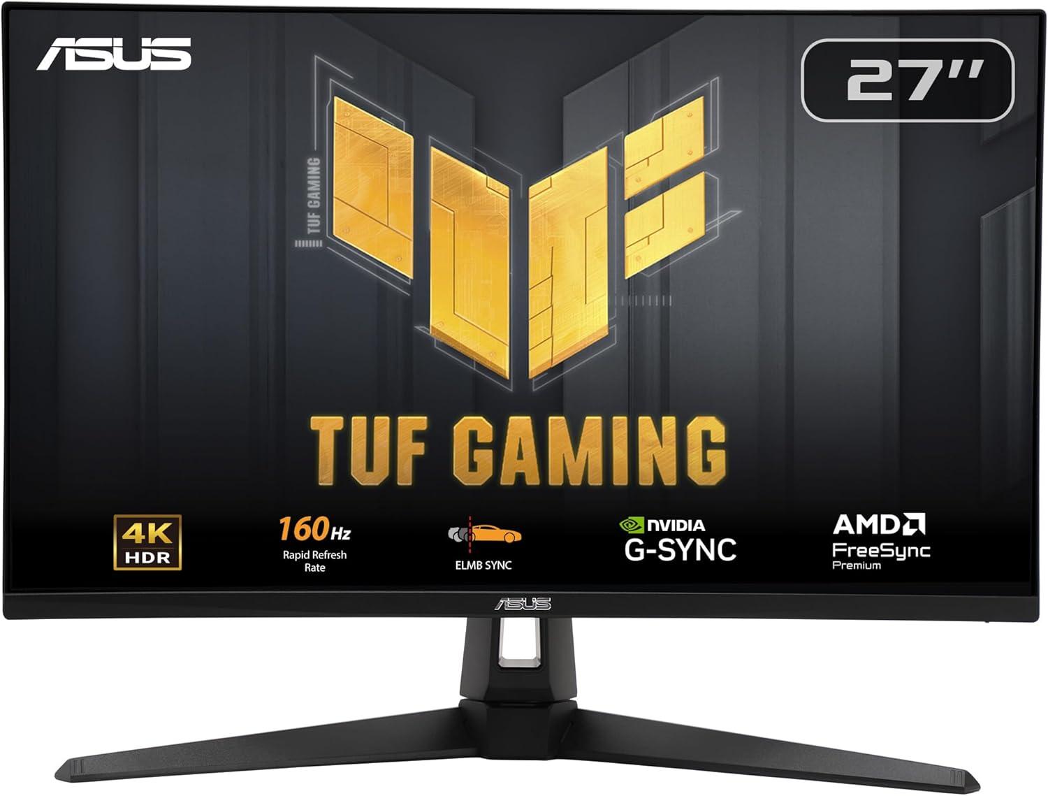 ASUS TUF GAMING VG27UQ1A Monitor (27" 4K UHD (3840 x 2160) Fast IPS Display | 160Hz | 1ms (GtG) Response Time | 300 Nits | 95% DCI-P3 | HDR10 | 2 x 2W Speaker | 2 x HDMI 2.1, 1 x DisplayPort 1.4 | 2 Years Warranty)