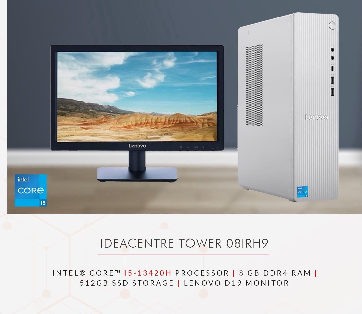 Lenovo Ideacenter Tower 08IRH9 (Intel® Core™ i5 14th Gen 14400 Processor | 8GB RAM | 512GB SSD | Intel UHD Graphics | With Lenovo 18.5" Monitor)