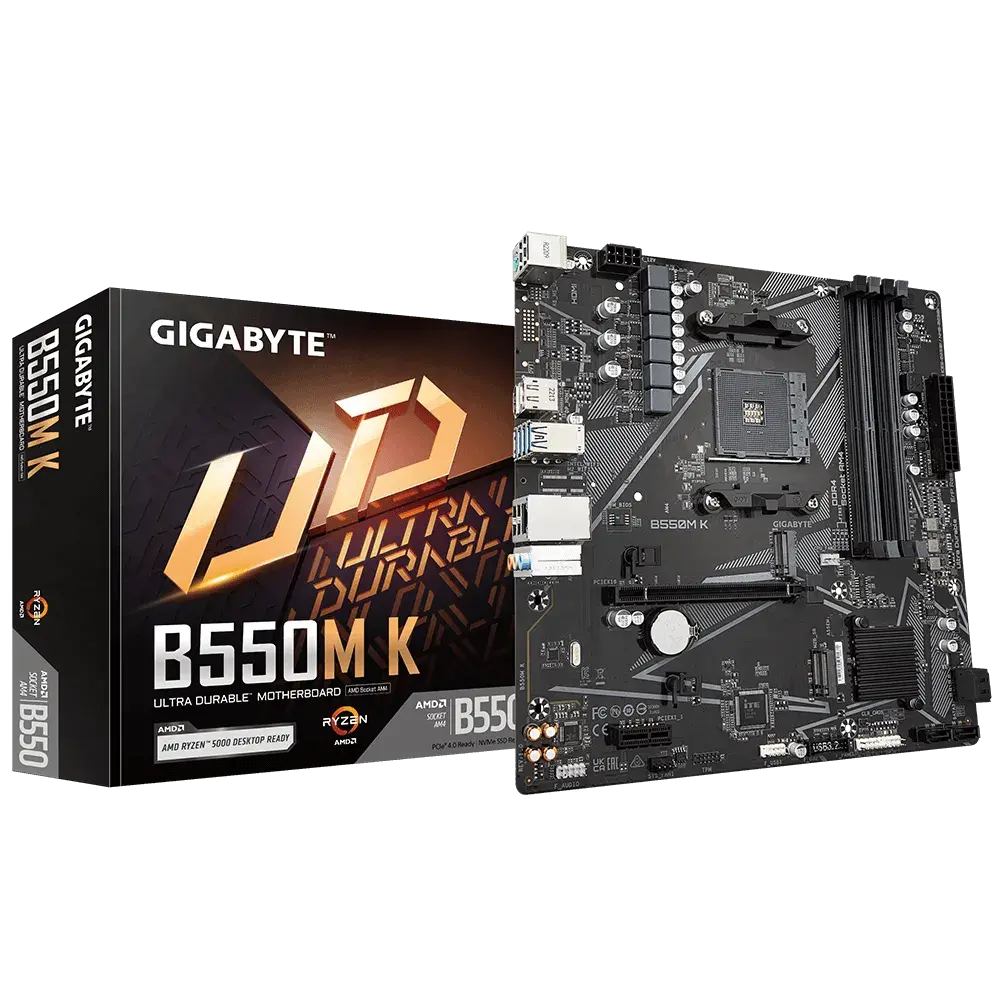 Gigabyte B550M K Motherboard | AMD B550 Ultra Durable Motherboard with Digital VRM Solution, PCIe 4.0 x16 Slot, Dual PCIe 4.0/3.0 M.2 Connectors, GbE LAN, Smart Fan 5 with FAN STOP