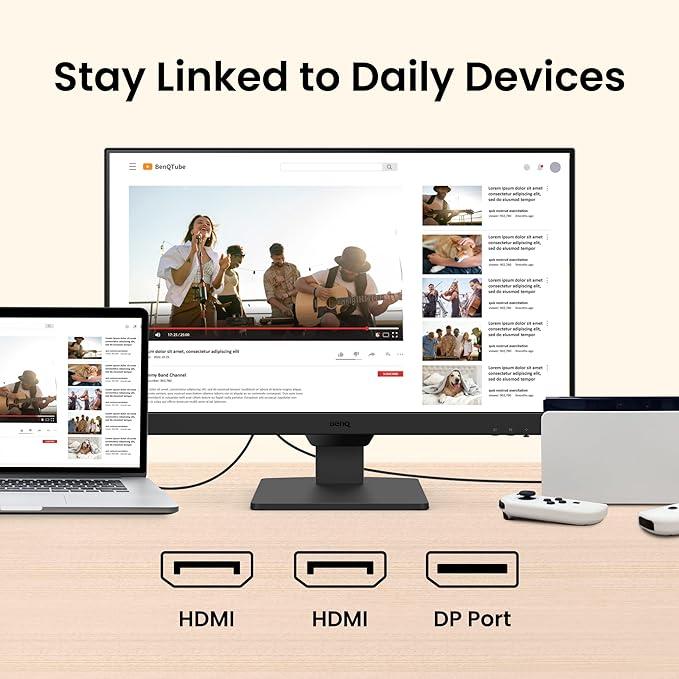 BenQ GW2490 Home & Office Monitor (24" FHD (1920 x 1080) Display | 99% sRGB | 100Hz Refresh Rate | IPS Panel | 2 x HDMI 1.4 & 1 x DP 1.2 | Built-in 2 x 2W Speaker | 8-bits Color | 1 Year Warranty)