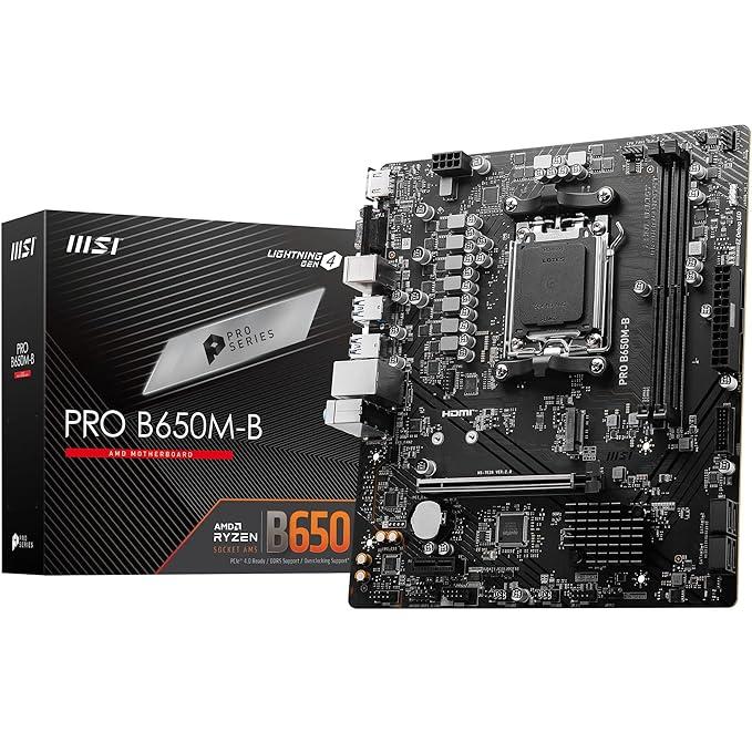 MSI PRO B650M-B Motherboard, Micro-ATX - Supports AMD Ryzen 7000 Series Processors, AM5 - DDR5 Memory Boost 6800+MHz/OC, 1 x PCIe 4.0 x16, 1 x M.2 Gen4, 2.5G LAN