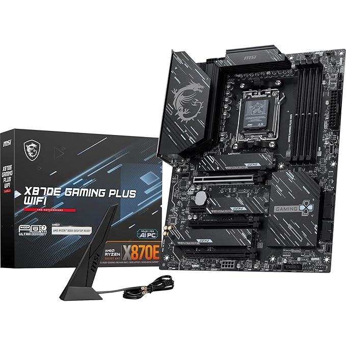 MSI X870E Gaming Plus WiFi Motherboard, ATX - Supports AMD Ryzen 9000/8000 / 7000 Processors, AM5-60A SPS VRM, DDR5 Memory Boost 8400+ MT/s (OC), PCIe 5.0 x16 & 4.0 x16, M.2 Gen5, Wi-Fi 7, 5G LAN