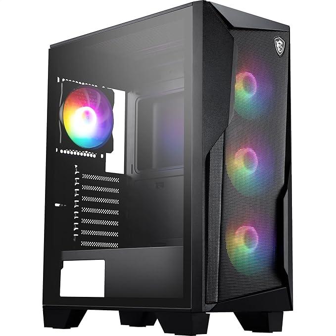 MSI MAG Forge 130A Airflow - Mid-Tower PC Case - High Airflow, ATX Capacity, 240 mm Radiator, Four Pre-Installed Auto-RGB Fans, Tempered Glass Side Panel - Black