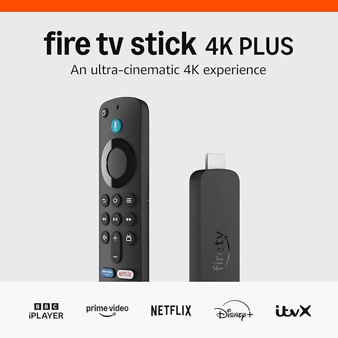 Amazon Fire TV Stick 4K Plus streaming device, supports Wi-Fi 6, Dolby Vision/Atmos, HDR10+